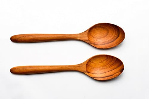 KuuTeaK 8 Inch Teak Wood Soup Spoon Hand Craft Wooden Soup Spoon Tableware Flatware Wooden Kitchen utensils Pack of 2