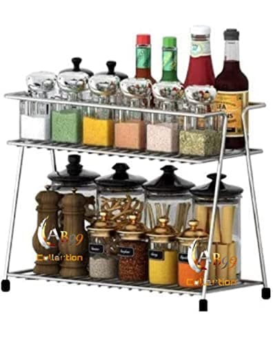 AB99 COLLECTION Stainless Steel 2-Tier Rack for Kitchen, Organizer Spice Rack & Container Organizer, Utensils Dish Rack, Spices Jar Holder Rack, Countertop Rack (Spice Rack)