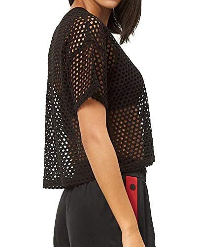CLOZOZ Women's Mesh Cover Up See Through Fishnet T-Shirt Crop Top