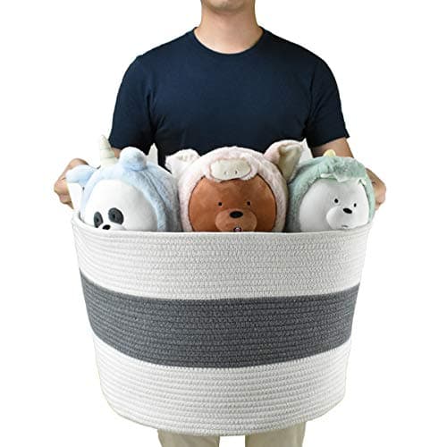 Cotton Rope Storage Laundry Baskets, 22 x 14 Inch Extra Large Woven Baby Laundry Hamper with Handles for Toy Towel Blankets