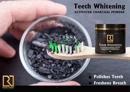 ROYAL NEEDS ; YOUR HIGHNESS charcoal powder I teeth whitening product I Organic activated coconut teeth whitener I proven to remove surface stain effectively on enamel & freshness breath 50 gm