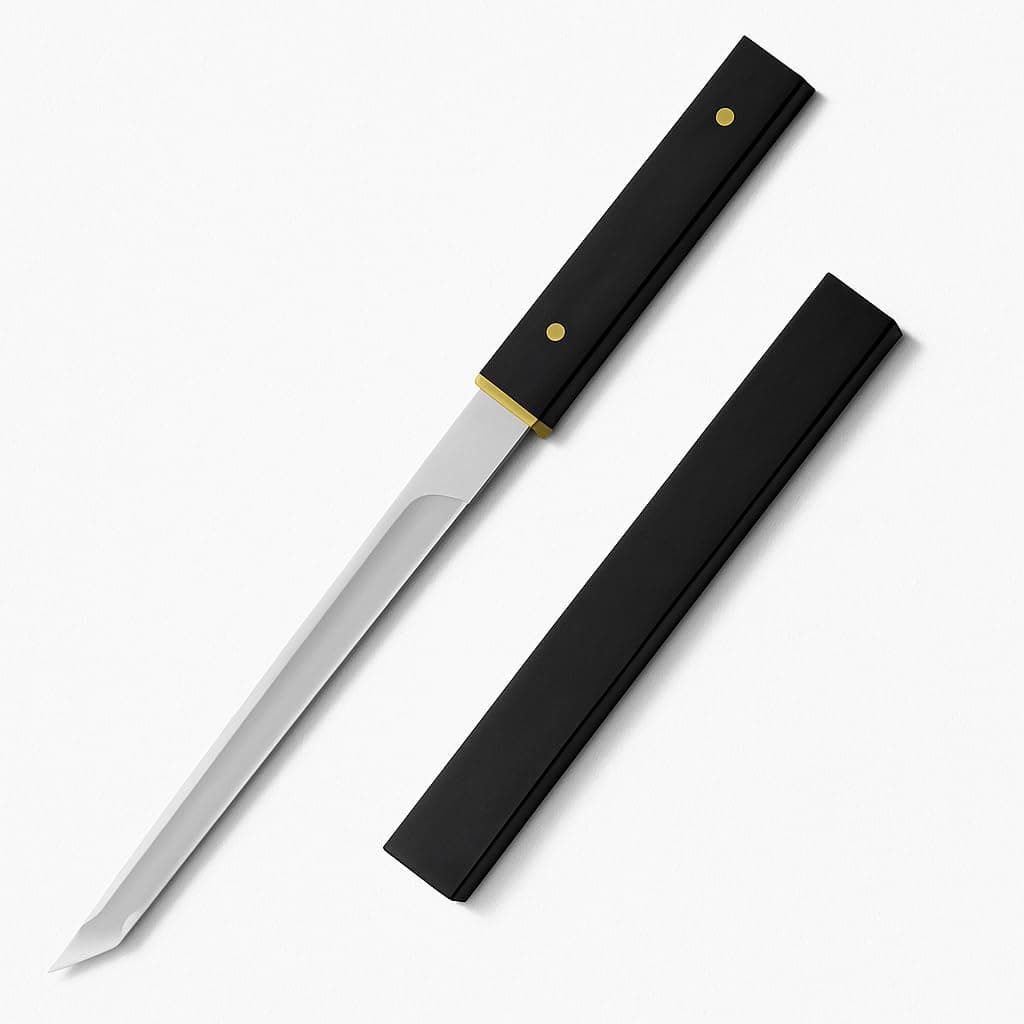 Japanese Style Mini Pocket Katana Kitchen Knife with Sheath - Ebony Handle - Perfect for Fruit, Vegetable Slicing, Chopping, Gifting for Outdoor Camping & Restaurant,Stainless Steel