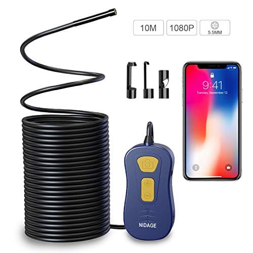 Wireless Endoscope, NIDAGE 5.5mm WiFi Borescope 1080P Semi-Rigid Inspection Camera Snake Pipe Camera Compatible Android and iOS iPhone, Tablet (10m/33FT)
