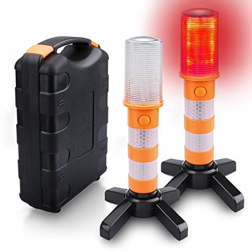 LED Road Flares Flashing Magnetic Base Warning Light Roadside Flare Emergency Lights Beacon Disc for Car SUV Boat with Waterproof Case (2 pack)
