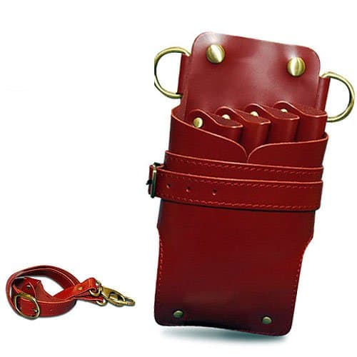 luxury leather scissors case 4 Ding storage scissors Hairdresser trimmer professional dedicated Professional scissors bag (Red Red) from JPN