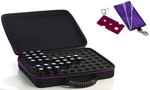 GenRev 70 Bottle Essential Oil Case Hard Shell Travel Storage Organiser Holder for 5ml 10ml 15ml Bottles - Roller Pouch with Clip for Purse, Roller Opener Key Tool, Pipette Transfer Dropper Set