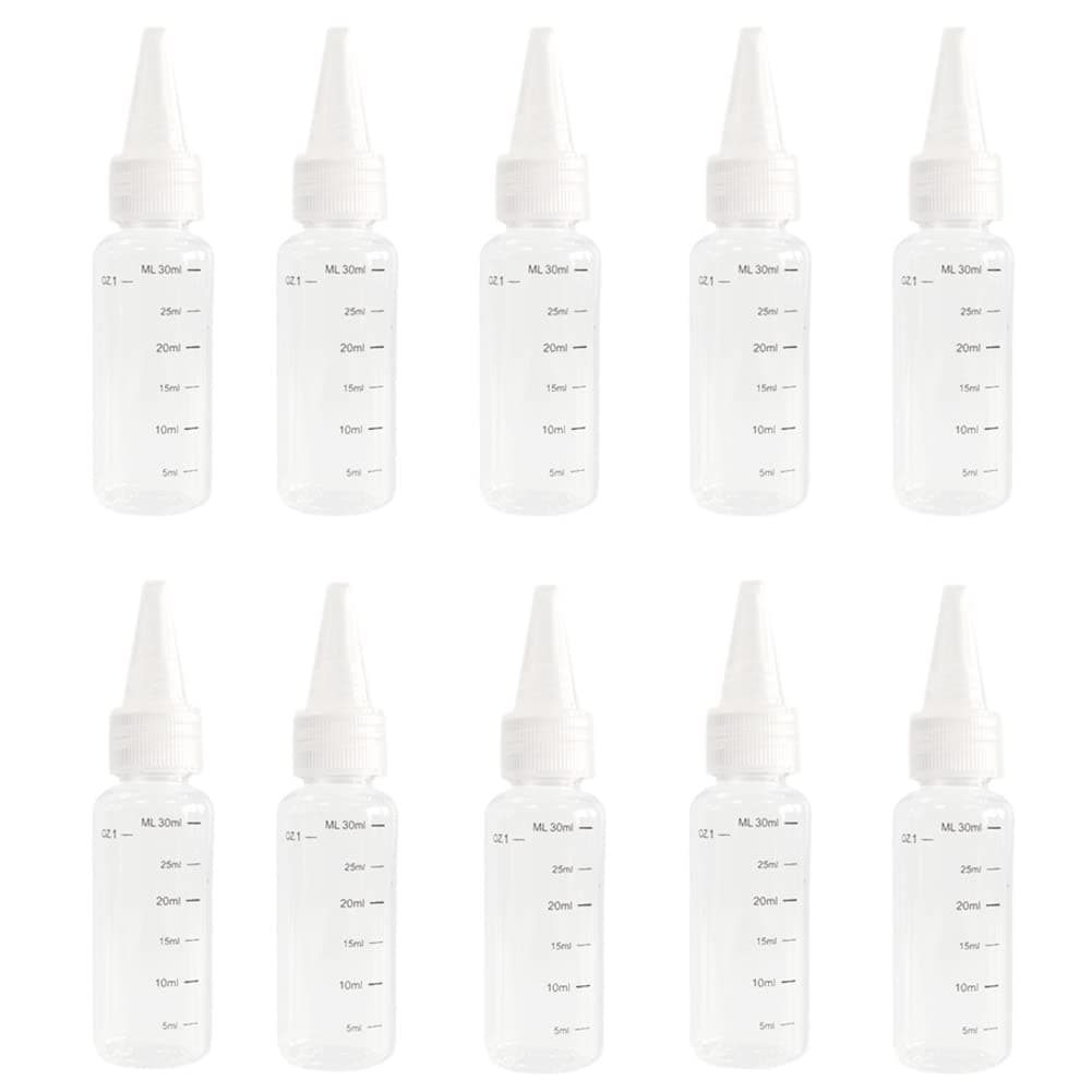 NANSHINE 10pcs 30ml(1oz) Plastic Bottle Pointed Mouth Top Cap Transparent Dispensing Bottle Squeeze Bottle with Graduated Measurement For Arts Crafts,Liquids,Inks,Oils,Shampoo,Lotion