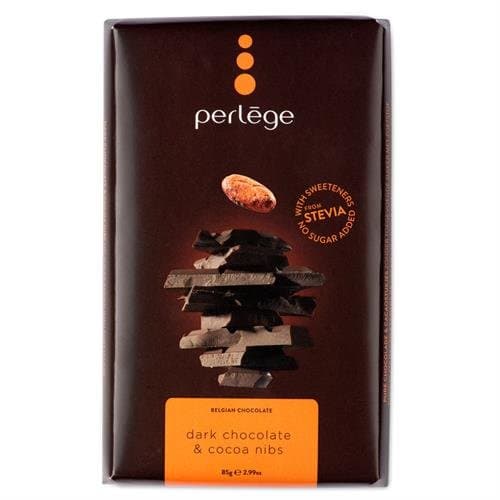 Perlege Chocolate with Stevia - 85g per Bar (Dark Cocoa Nibs - 85g, 6 Bars)