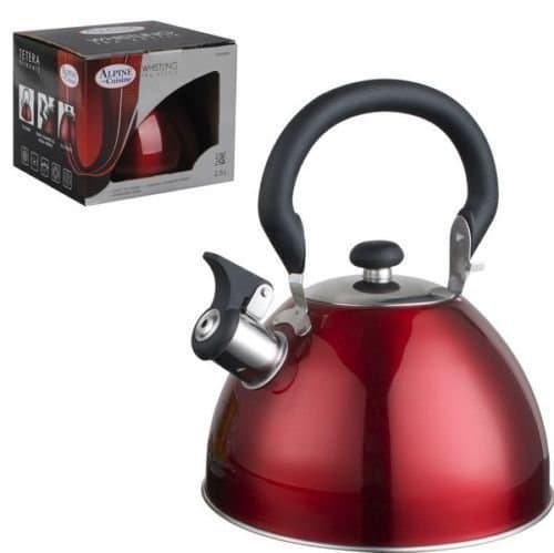 RED Stainless Steel Whistling Tea Kettle 2.5 L Metallic Red Alpine Cuisine