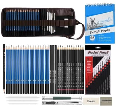 Corslet 42 Pc Sketching Kit Drawing Pencils for Artists Kit A5 Sketch Book Charcoal Pencil Art Supplies for Artist Pencil Set Drawing Set Sketch Pencils Set for Artists Drawing Kit Shading Pencils Set