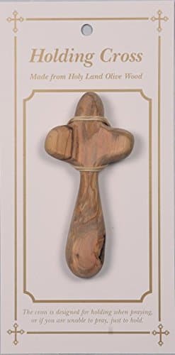 Olive Wood Holding Cross Confirmation Gift 10cm x 5cm Made in Bethlehem. Comfort Cross. Only available carded as shown from St Joseph's Catholic Giftshop.
