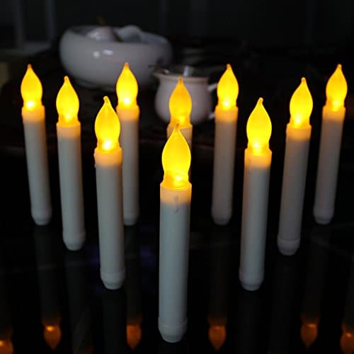 Pack of 12 Flameless LED Candles,Bright Flickering Bulb Battery Operated Wax Dipped Taper Candles for Prayer,Halloween,Christmas Eve,Festival,Birthday Party (6.5" - White)