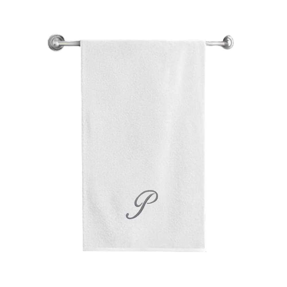 BYFT Embroidered For You (White) Luxury Monogrammed Bath Towel (70 x 140 Cm -Set of 1) 100% Cotton, Highly Absorbent and Quick dry, Classic Hotel and Spa Quality Bath Linen -600 Gsm (Silver Letter P)