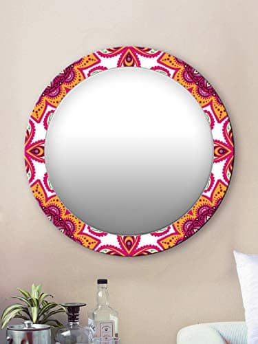 999Store Printed Round Mirror Wall Decor Circular Mirror Classical Yellow and Pink Round Mirror (MDF 24X24 Inch_Multi) MirrorRSZ2038