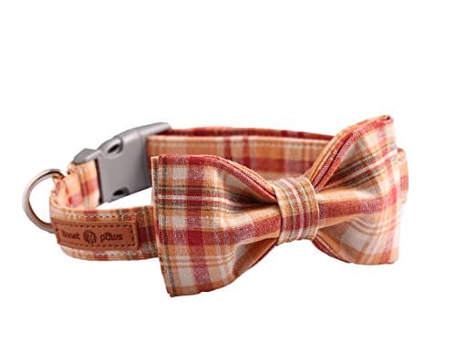 Lionet Paws Dog and Cat Collar with Bowtie Grid Collar Plastic Buckle Light Adjustable Bow Tie Dog Collars for Small Medium Large Dogs Gift