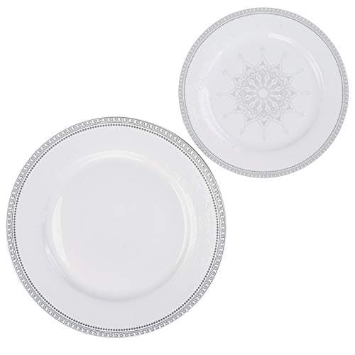 Porcelain Dinner Plates, Elegant Floral Motifs, 2 of each: 8 inch and 10.5 inch Dinner Plate, 4-Piece Gift Pack Service for 2