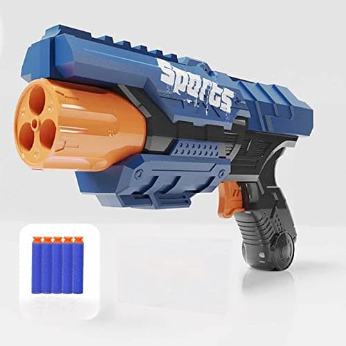 B&K Toy Blaster, Foam Dart Blaster Toy Gun Rotating Barrel with 3 Pcs Refill Darts, Foam Bullet Dart Shooting Gun Toy for Boys, Kids, Toy Dart Gun for Indoor Outdoor Games (BLUE BLACK)
