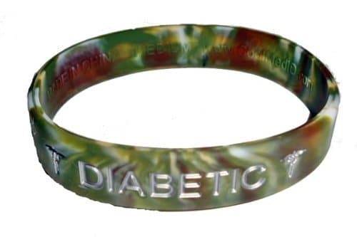 Diabetic Medical ID Wristband Green Camouflage with Silver Color Fill Medium