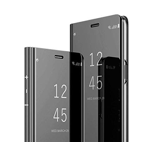 Starred Clear View Standing Cover Flip Case for Original Samsung Galaxy S10e 360-degree Protective Wallet Mirror Case (Black)