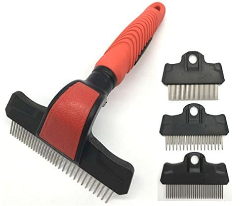 KUDI Pet Grooming Brushes, Pet Rakes, Pet Combs, Deshedding Tools 4 in 1 Kit for Small, Medium & Large Dogs & Cats