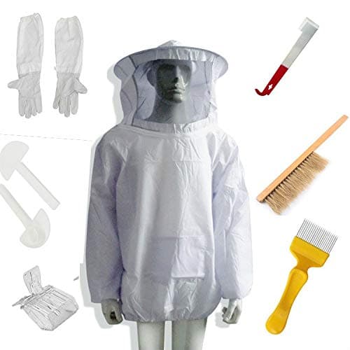 New Beekeeping Beekeeper Suit Bee Jacket&Gloves& Bee Hive Brush & J Hook Hive Tool Set 8 Kits