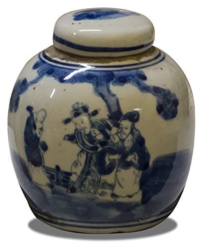 China Furniture Online Blue and White 4.5in Porcelain Chinoiserie Small Oriental Jar with Lid