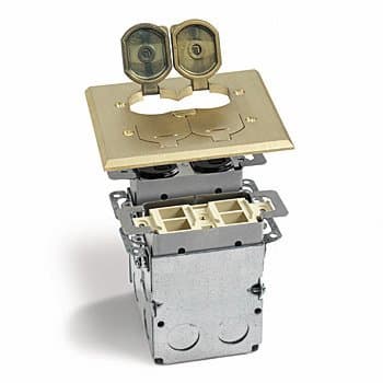 Lew Electric SWB-4-PQ-LR-A Floor Box, Flip Lid Quad Box w/Duplex Receptacle & 4 Communications/Data Ports - Aluminum