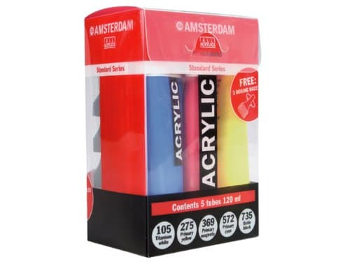 Amsterdam Acrylic PAINT SET OF 5 X120ml TUBES + 3 DOSING NOZZELS