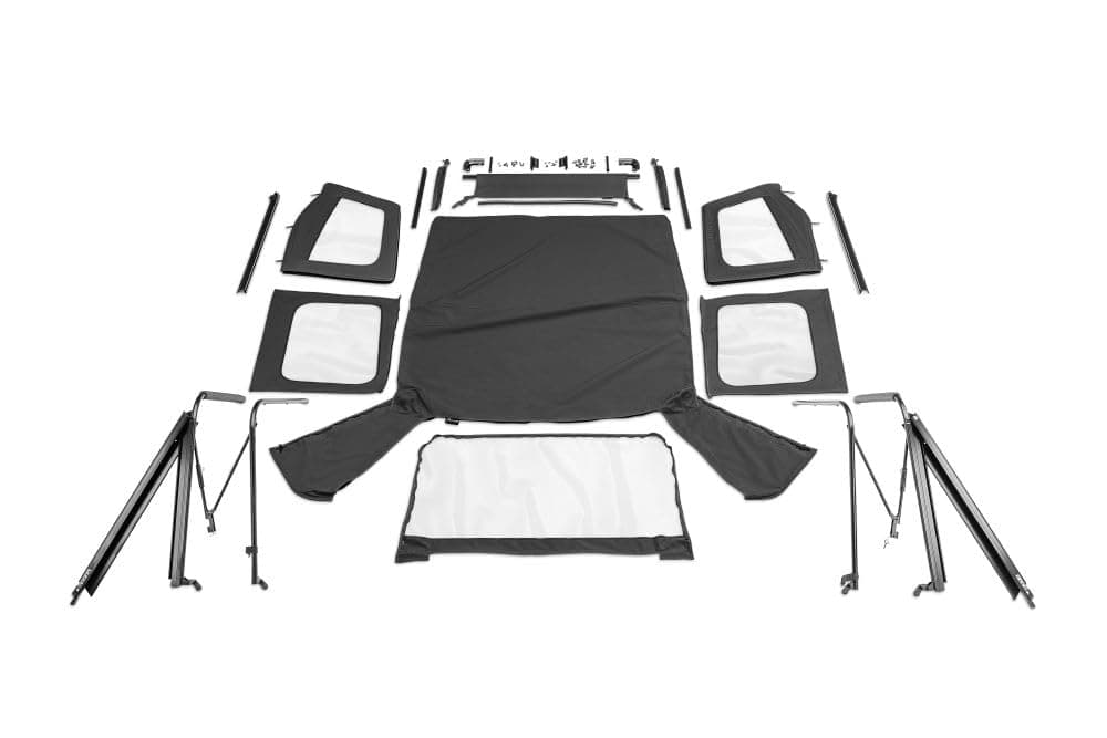 Rampage Complete Soft Top | Vinyl, Black Denim, includes Frame & Hardware | 68115 | Fits 1987-1995 Jeep Wrangler YJ, with Soft Upper Doors