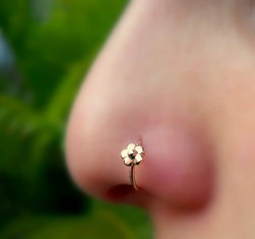 Nose Ring Hoop - Nose Piercing - Cartilage Tragus Earring -14K Solid Gold - 20G to 16G Flower