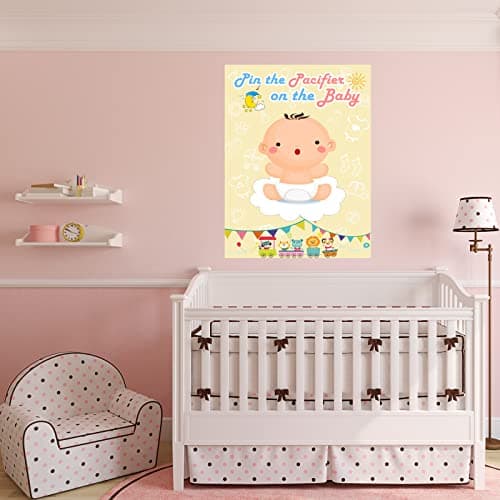 Hooqict Pin The Pacifier On The Baby Game, Baby Pacifier Games Poster with 72pcs Pacifiers Stickers Baby Shower Games Party Favors Girls Boys Kids Birthday Party Supplies