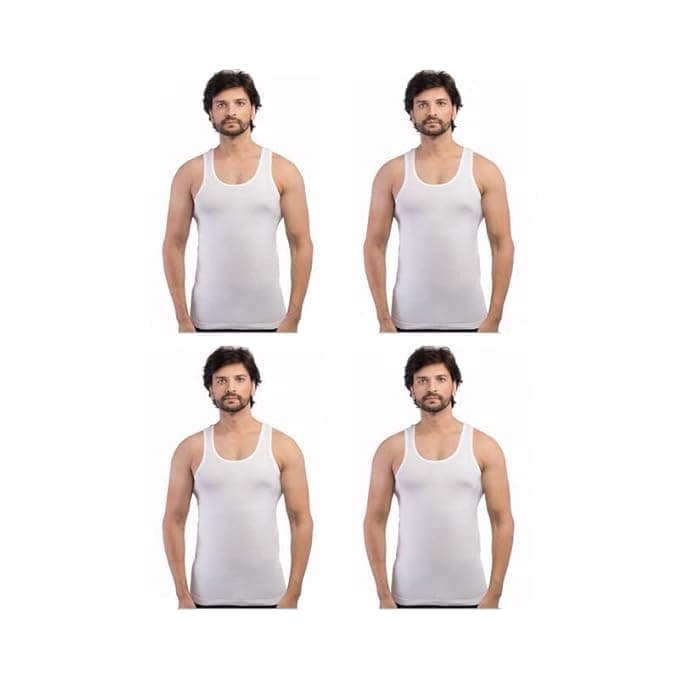 Bonus Premium Men's Sleeveless Cotton Vest (Pack of 4) (L) White
