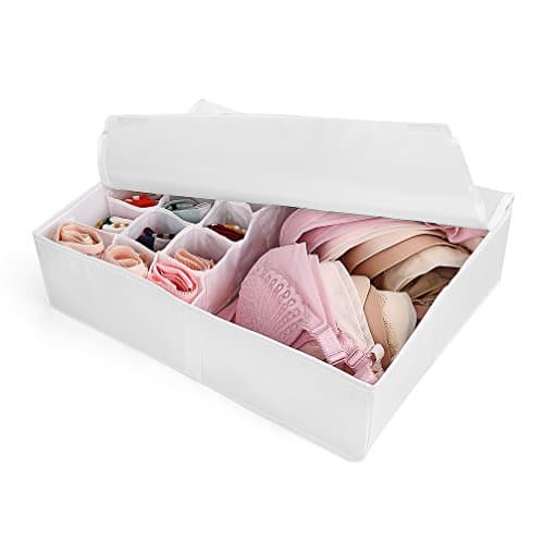 Foldable Closet Underwear Organizer With Lid,Drawer Divider Organizers,Perfects for Sorting Storage Socks,Bra,Scarves and Lingerie in Wardrobe or Under bed,Breathable Washable Oxford Fabric(white)