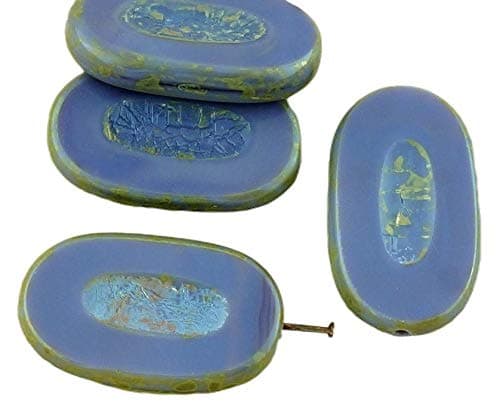 2pcs Opaque Violet Purple Travertine Dark Large Flat Oval Table Cut Carved Czech Glass Beads 26mm x 15mm