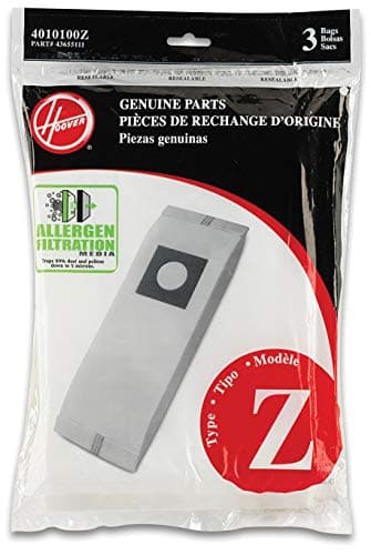 Hoover Vacuum Cleaner Bags for Upright Vacs, Pack of 3, White, Type Z Allergen Filtration, Part 4010100Z, Hoover Vacuum Bags Refill