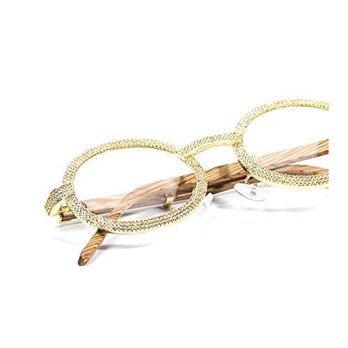 Men's Gold Plated Retro 2 Row Cz Vintage Hip Hop Wood Grain Eyewear Glasses