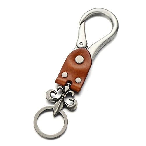 (TM) Elegant Fleur De Lis Antique Design Genuine Leather Keychain Waist Key Holder Key Fob Key Chain Holder (Brown)
