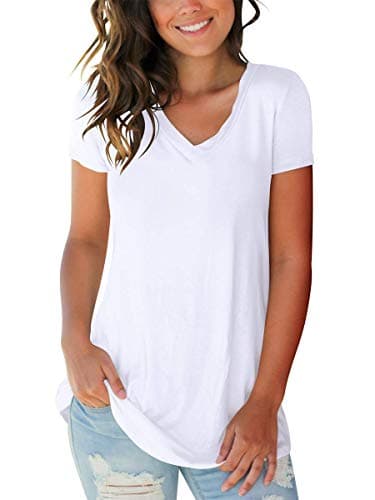 SAMPEEL Women's Basic V Neck Short Sleeve T Shirts Summer Casual Tops
