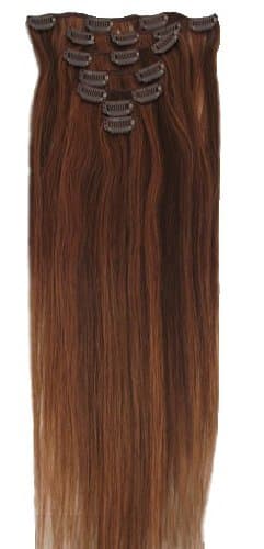 22" Clip in Remy Human Hair Extensions Chocolate Brown with Light Auburn 7pcs 70g