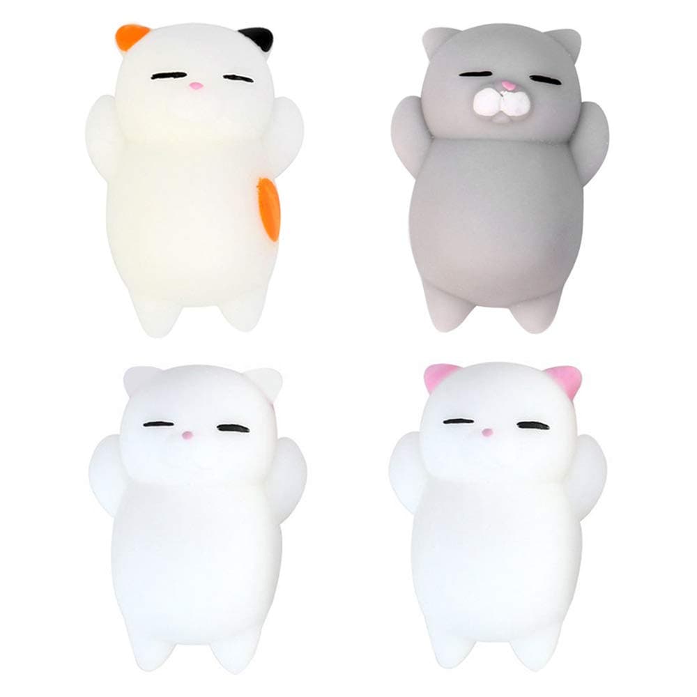 Pack of 4 Healing Toys Cute Mini Squishy Squeeze Soft Collection Stress Reliever Gift Decor Colorful White Gray Cat Shape