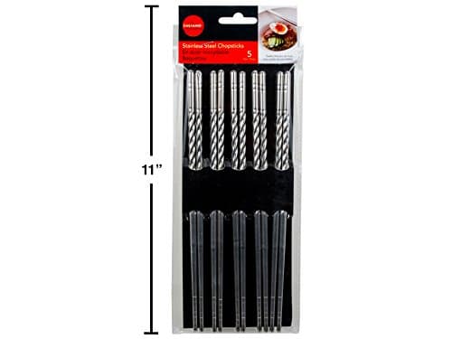 L.Gourmet 5-Pair 9"L Chopstick Set, Stainless Steel, pbh