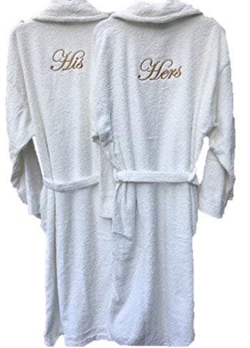 Embroidered His & Hers Pair of Bathrobes/Dressing Gowns - White