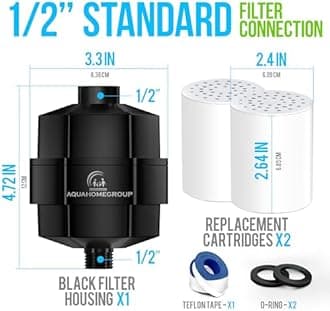 AquaHomeGroup 20 Stage Shower Filter for Hard Water - High Output Universal Shower Head Filter for Chlorine, Fluoride, Heavy Metals - Vitamin C E Shower Water Filter for Hair and Skin (Black)