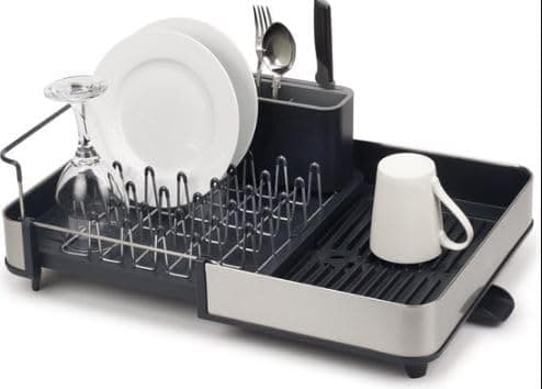 Prakal Expandable Dish Drying Rack, Over The Sink Dish Rack, in Sink Or On Counter Dish Drainer Basket Shelf with Black Utensil Holder Cutlery Tray, Rustproof Stainless Steel for Kitchen