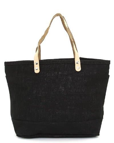 Joli Solid Color Jute Burlap Tote Bag (Black)
