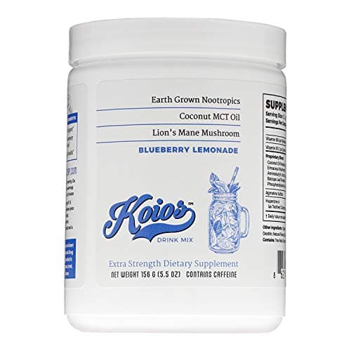 KOIOS - Extra Strength Nootropic Powder, Enhance Brain Function, Improve Memory & Productivity, Contains Lion’s Mane & Chaga Mushroom, MCT Oil, 100mg Caffeine (5.5 oz) (Blueberry Lemonade)
