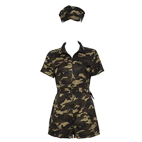 SurePromise Women Camouflage Jumpsuit Front Zip Short-Sleeve Shorts Romper Playsuit Camo Girl Costume (S)