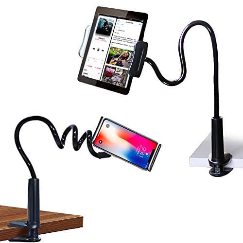 Cell Phone Stand Holder Solarsea-Tablet Clip Holder,Flexible Long Arm Gooseneck Bracket Mount Clamp for ipad,iPhone,Galaxy,Google Nexus,LG,Huawei,Used for Bedroom,Office,Desktop,Kitchen,Black