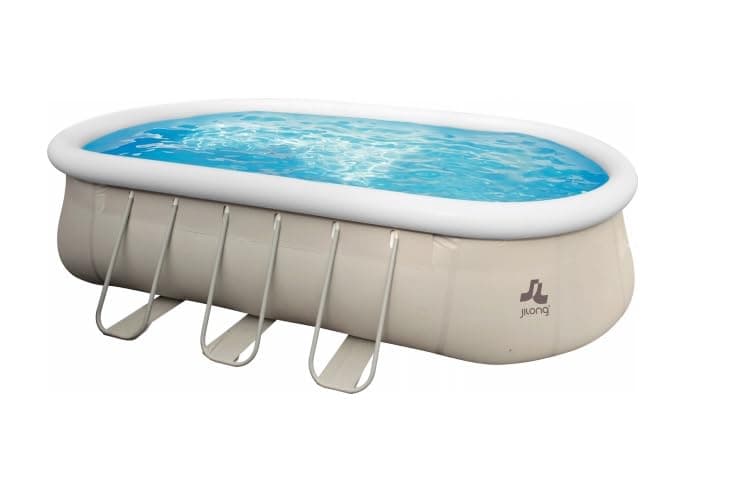 18' Gray and White Oval Above Ground Swimming Pool Set