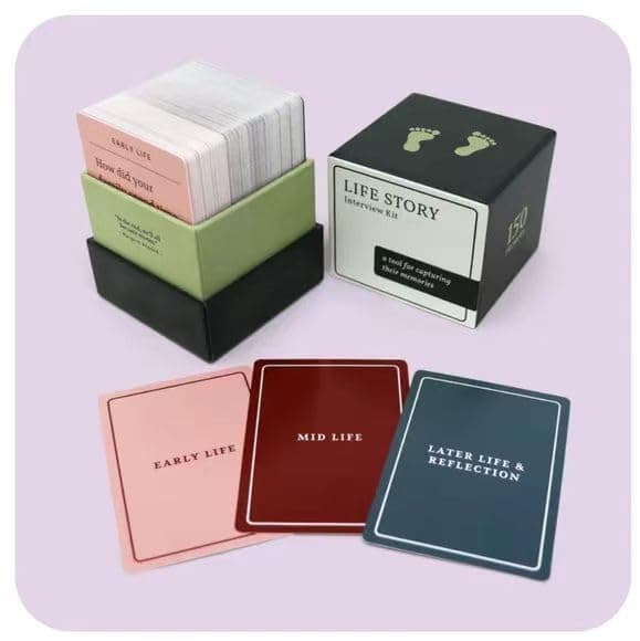 Life Story Interview Kit Cards - 150pcs Tales Card Deck for Storyteller Tactics and Conversations with Parents, Grandparents, and Loved Ones